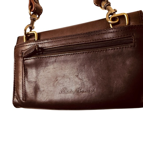 Vtg‎ Eddie Bauer Brown Leather Crossbody Wallet Purse Bag Small Clutch Metalic C - Picture 7 of 11